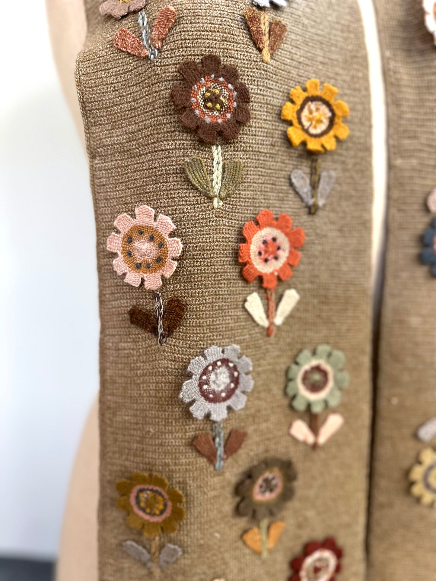 Sophie Digard Taupe Crochet Scarf With Flower Applique