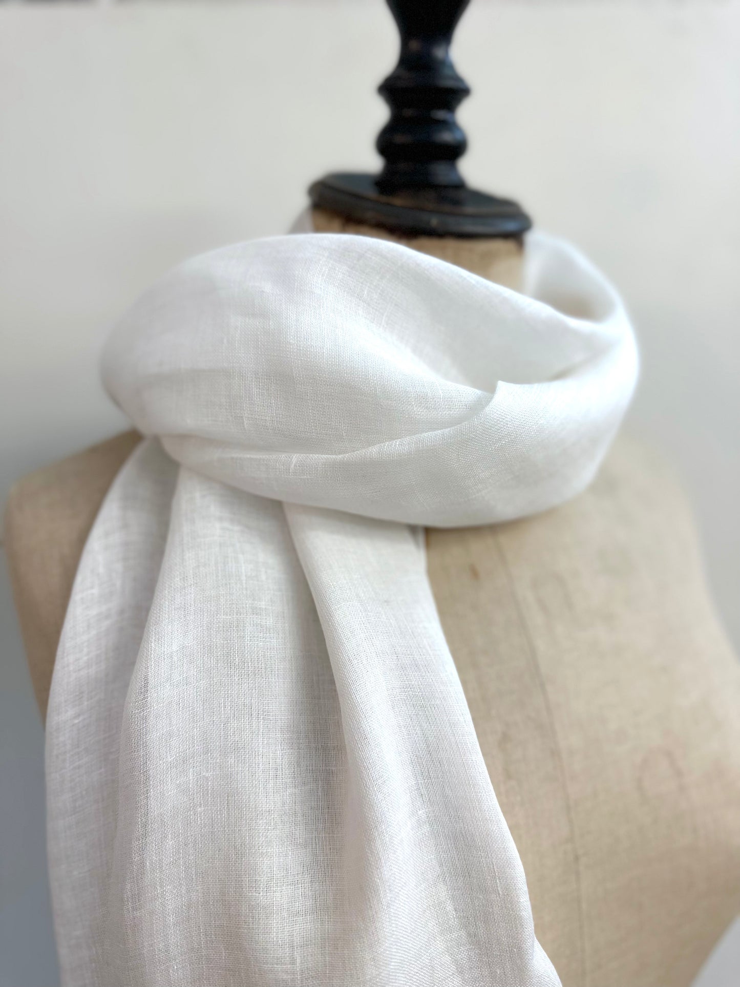 Sophie Digard Floral Embroidered White Linen Scarf