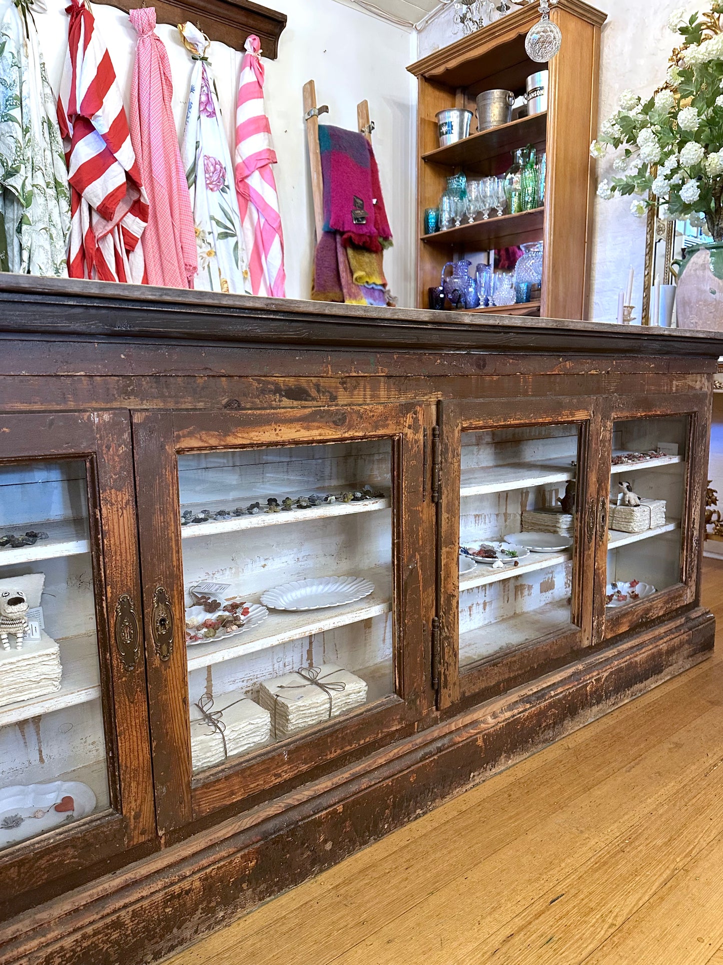 Antique French Island Bench with Glass Doors