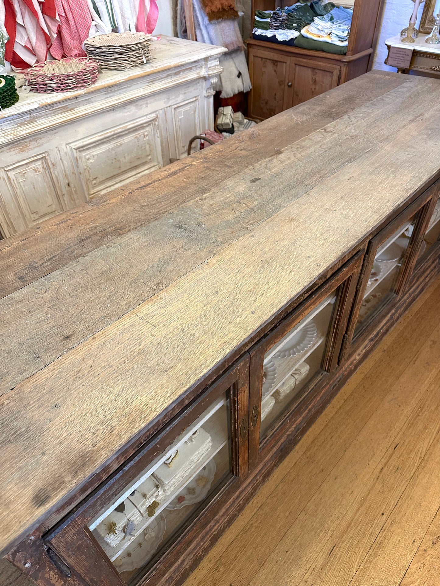 Antique French Island Bench with Glass Doors