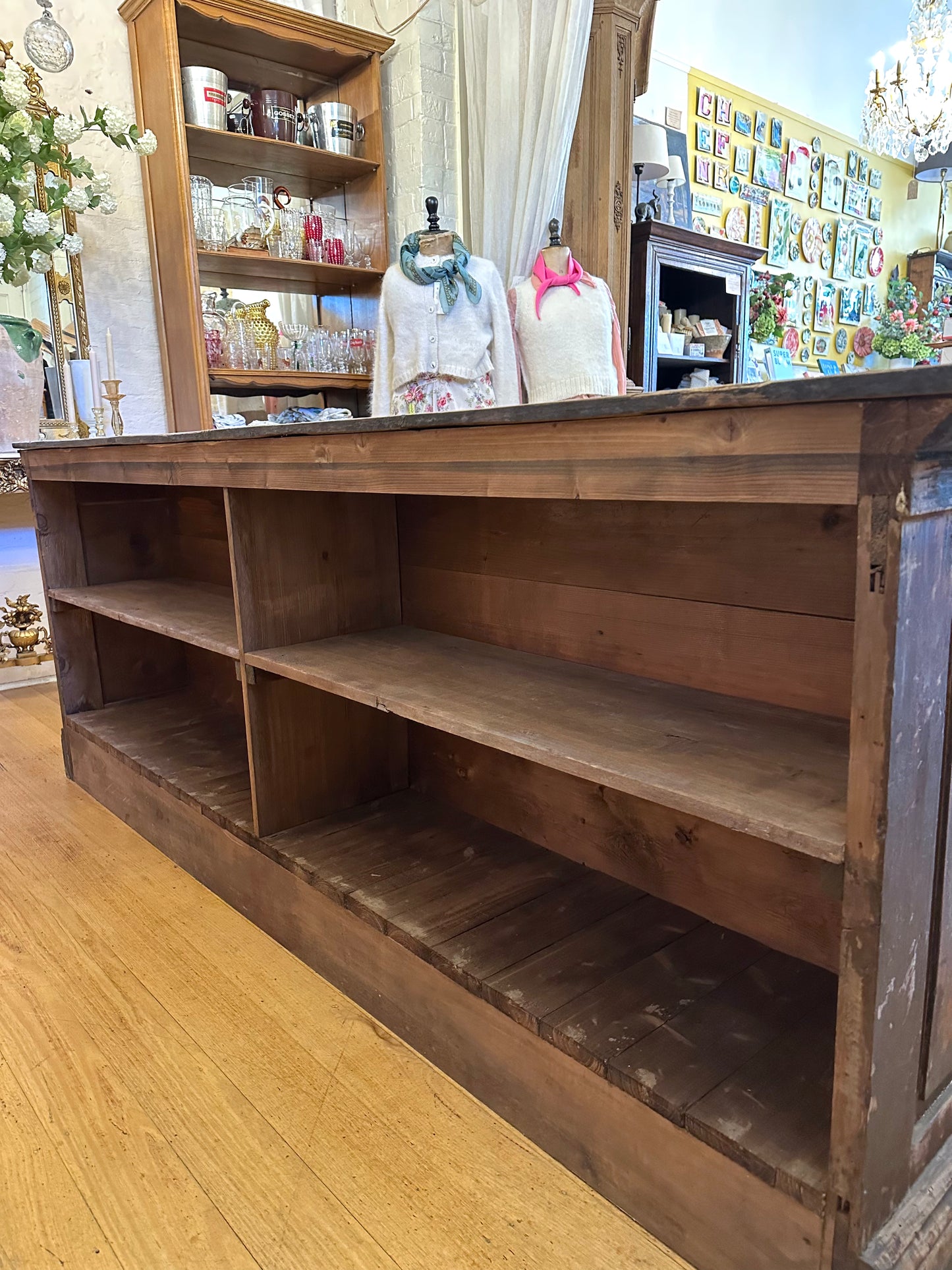 Antique French Island Bench with Glass Doors