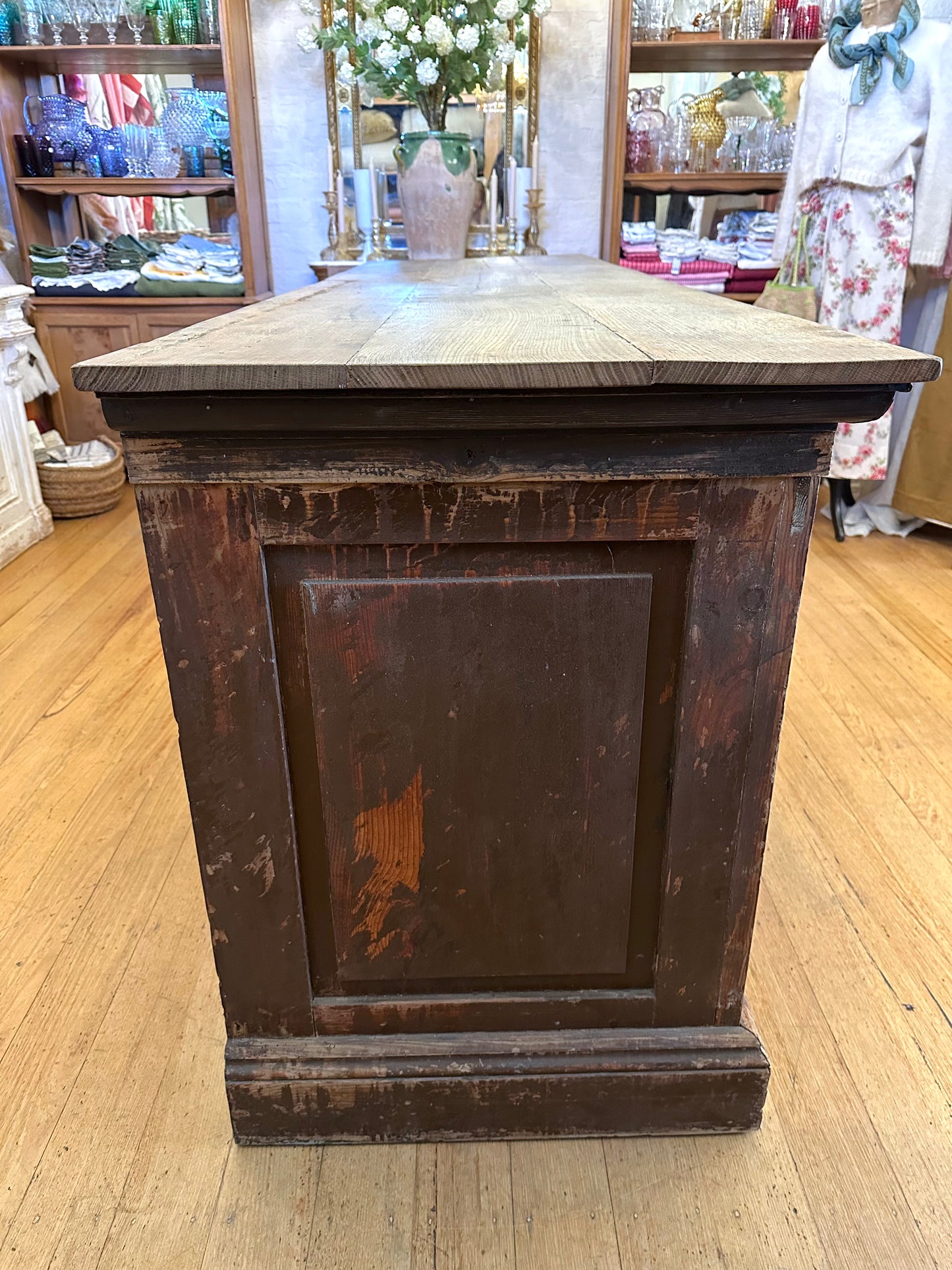 Antique French Island Bench with Glass Doors
