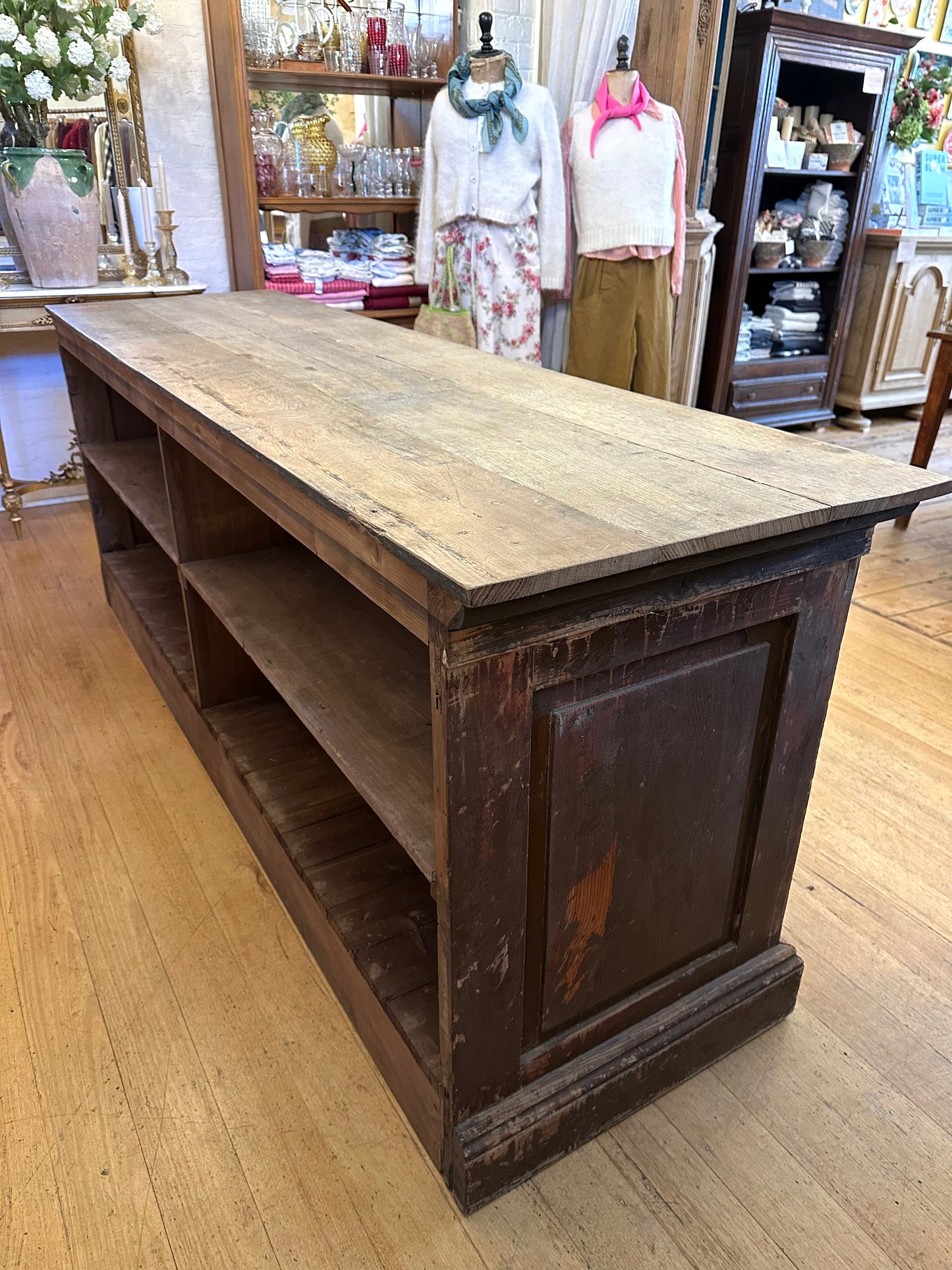 Antique French Island Bench with Glass Doors