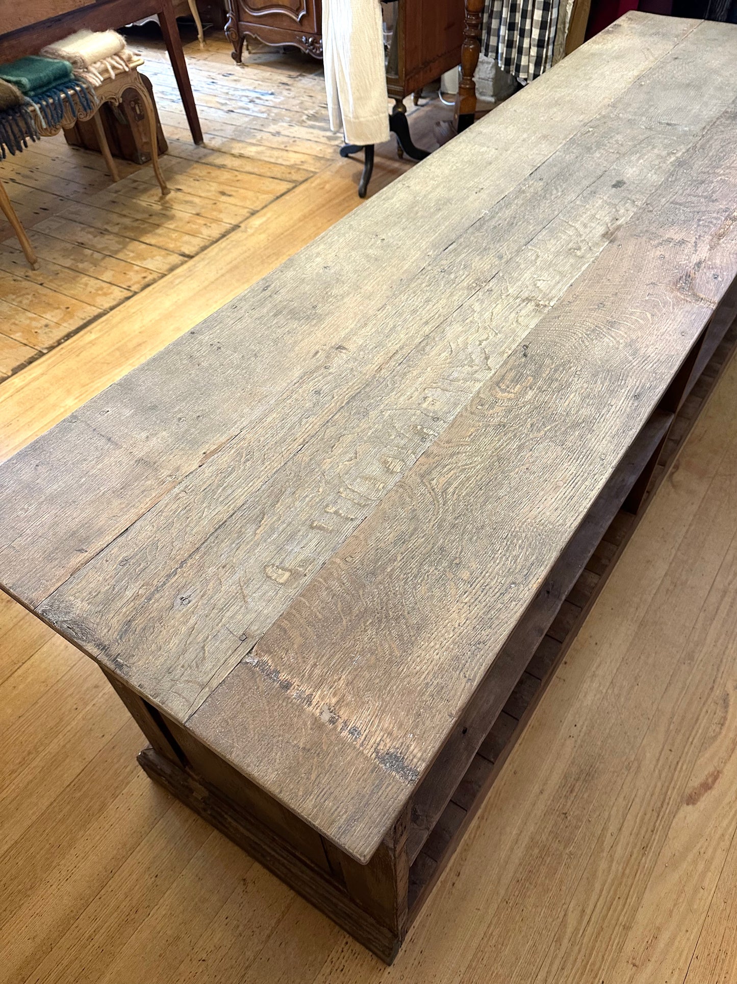 Antique French Island Bench with Glass Doors