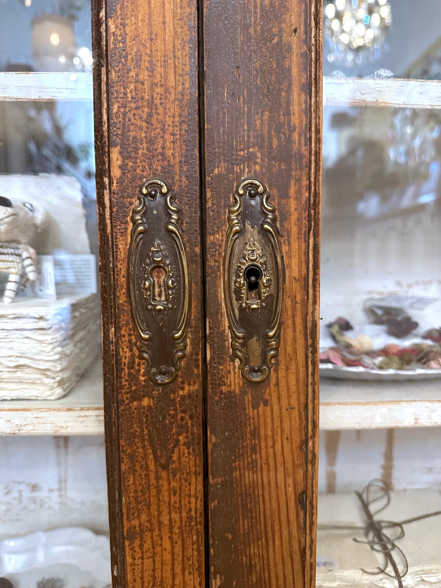 Antique French Island Bench with Glass Doors