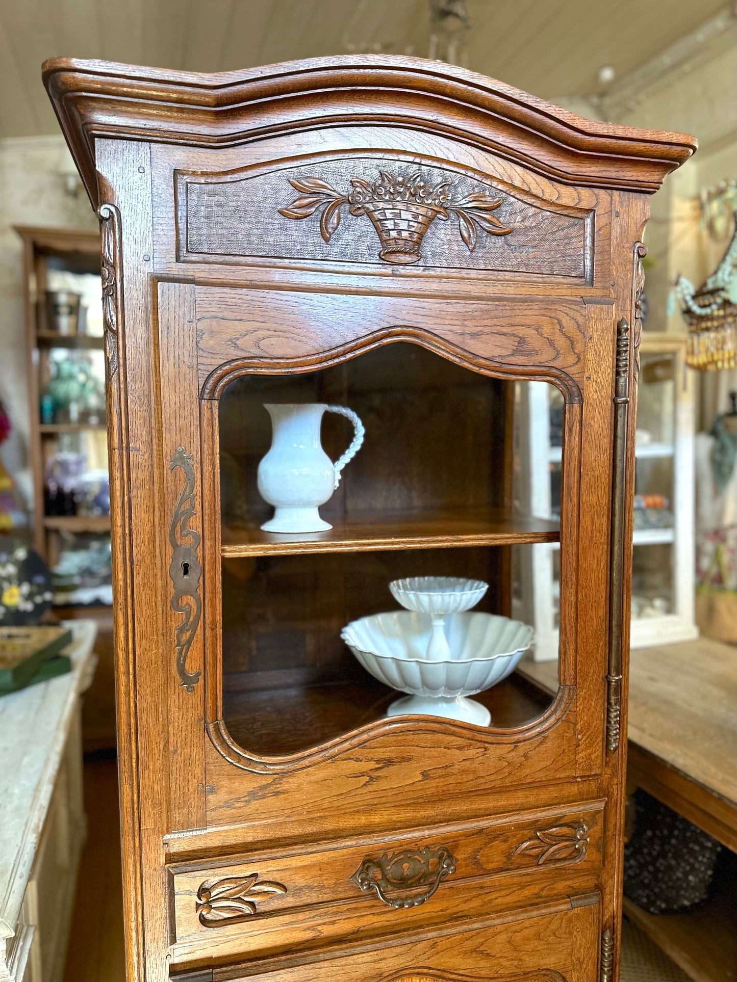 Antique French Oak Farmhouse Vitrine