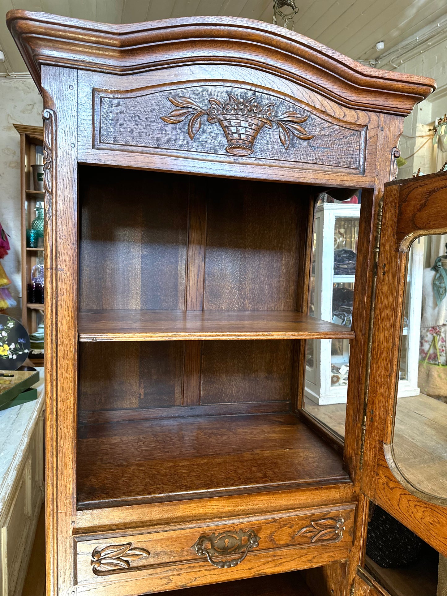 Antique French Oak Farmhouse Vitrine