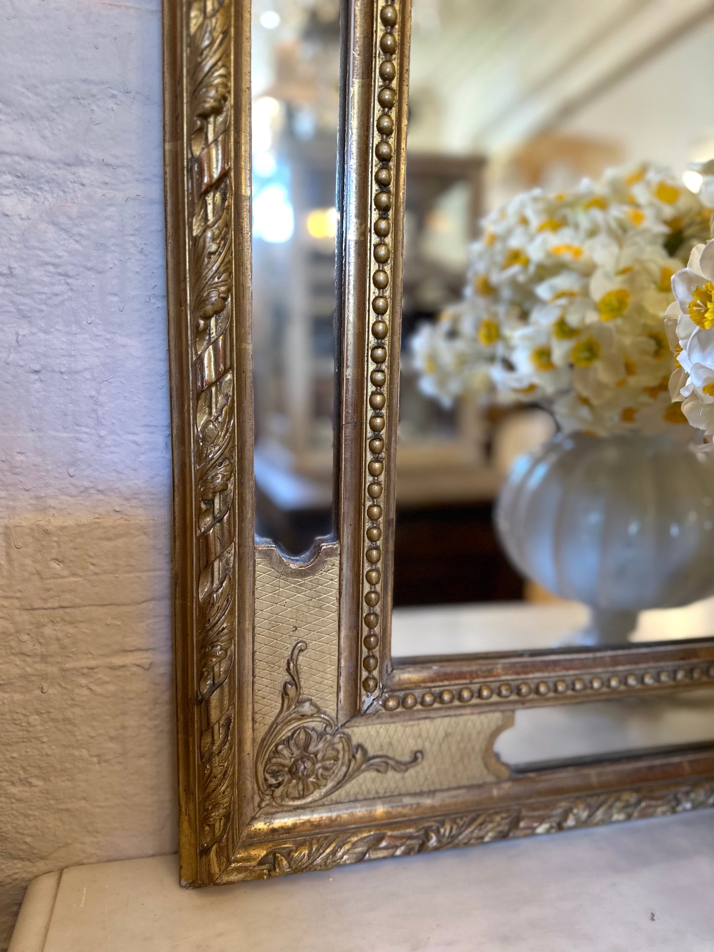 Antique French Gold Gilt Cushion Mirror