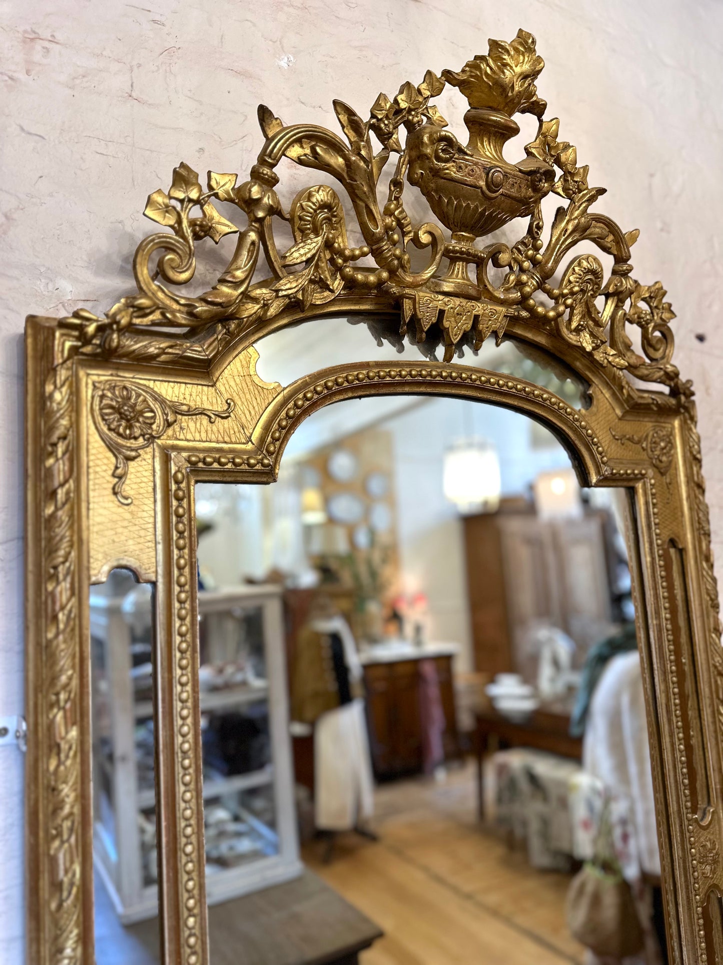 Antique French Gold Gilt Cushion Mirror