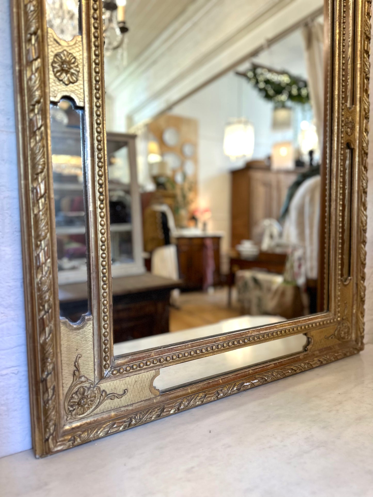 Antique French Gold Gilt Cushion Mirror