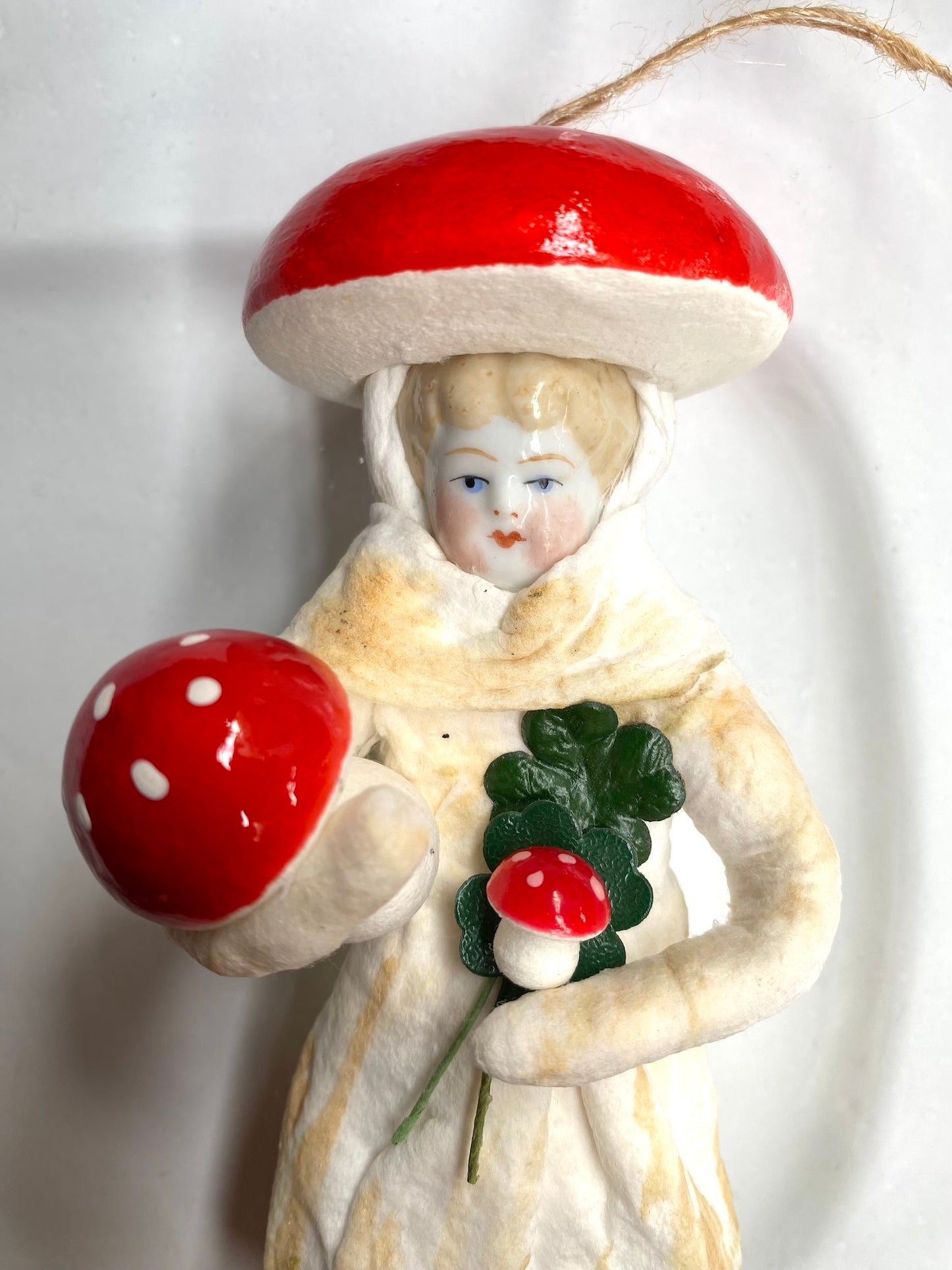 Spun Cotton Mushroom Girl Doll - Nostalgic German Christmas Ornament