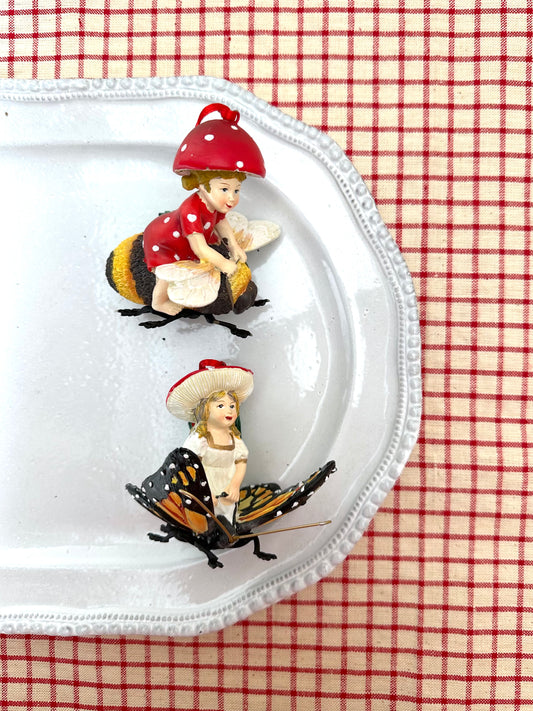 Mushroom Girls On Bee And Butterfly - Christmas Ornament Sets