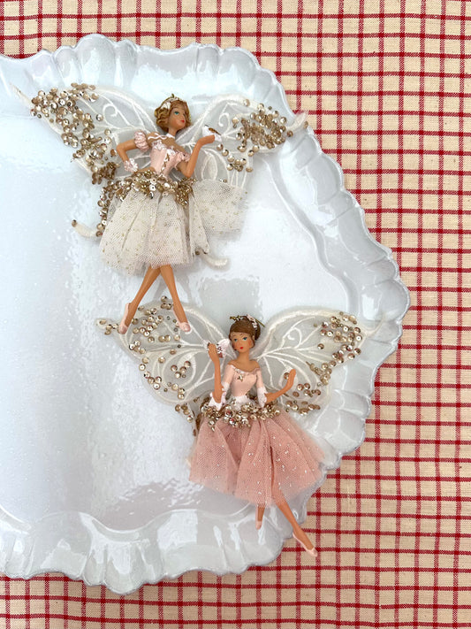 Pink And White Fairy Ballerina With Large Wings - Christmas Ornament Sets