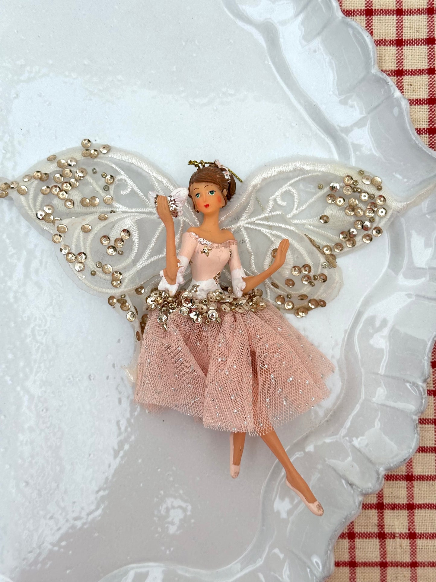 Pink And White Fairy Ballerina With Large Wings - Christmas Ornament Sets