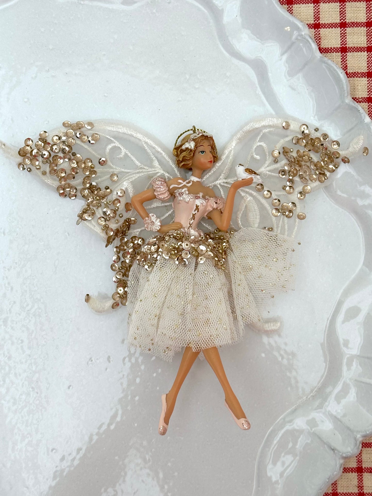 Pink And White Fairy Ballerina With Large Wings - Christmas Ornament Sets