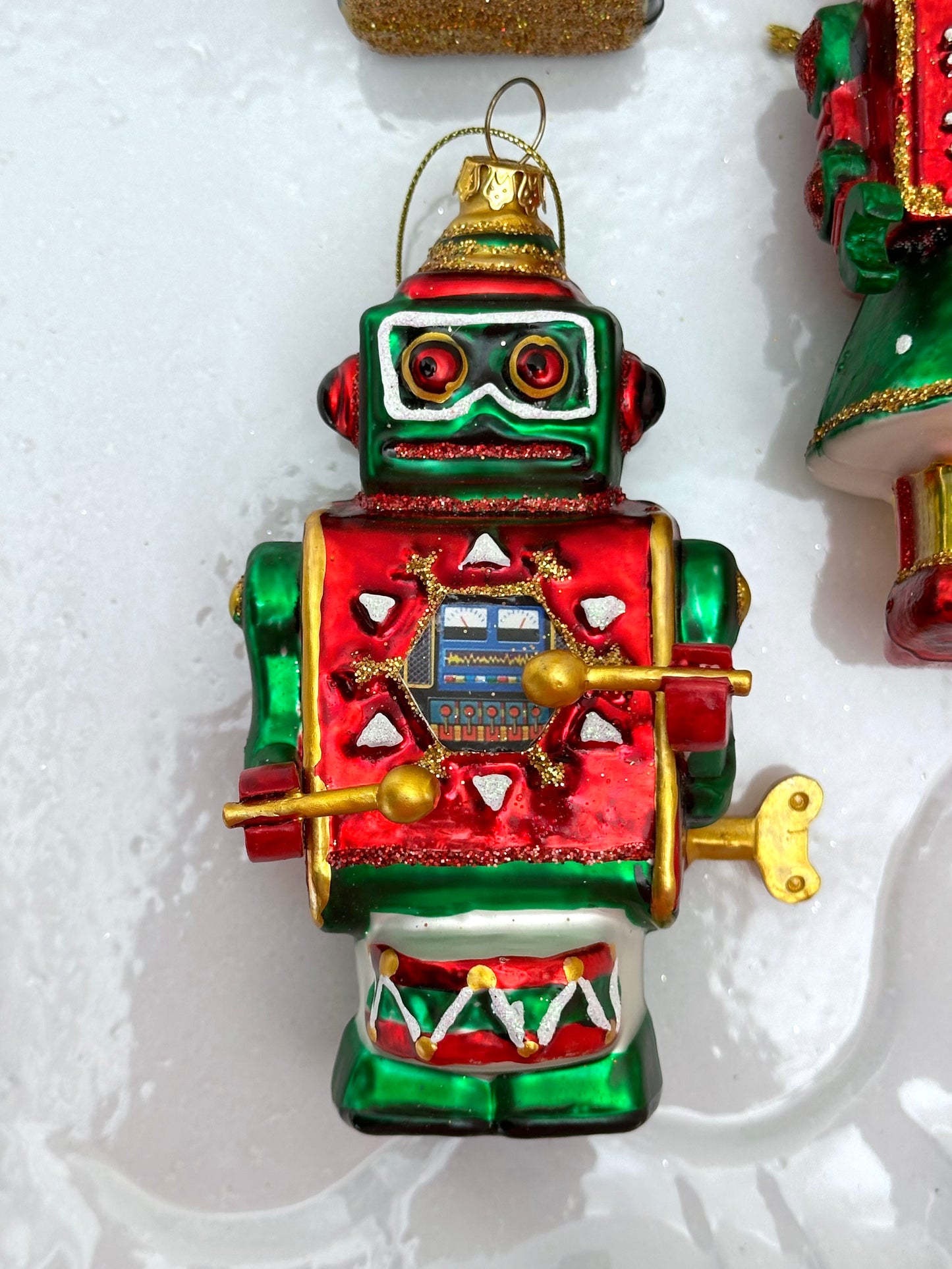 Glass Red and Green Robots - Christmas Ornament Sets