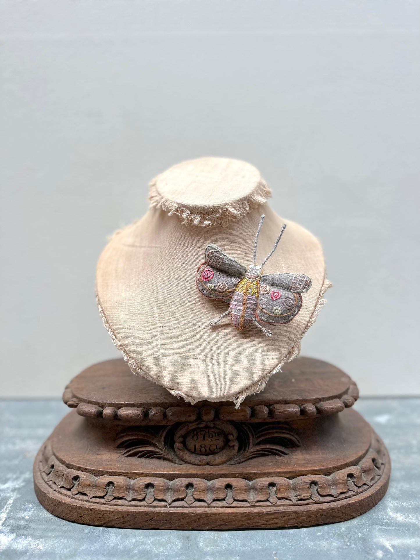 Sophie Digard Linen Butterfly Brooch With Colourful Stitching