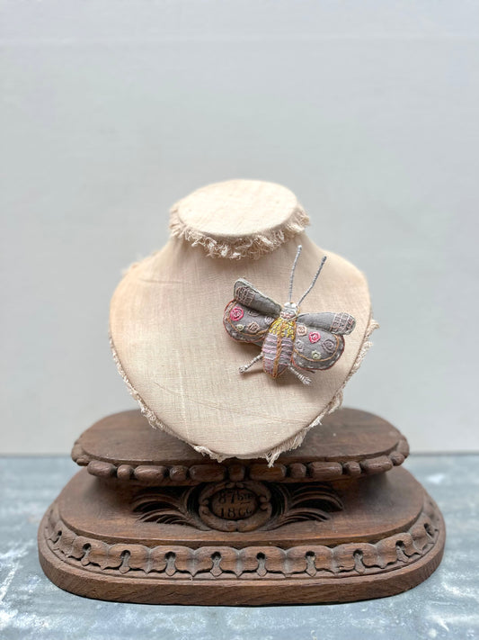 Sophie Digard Linen Butterfly Brooch With Colourful Stitching