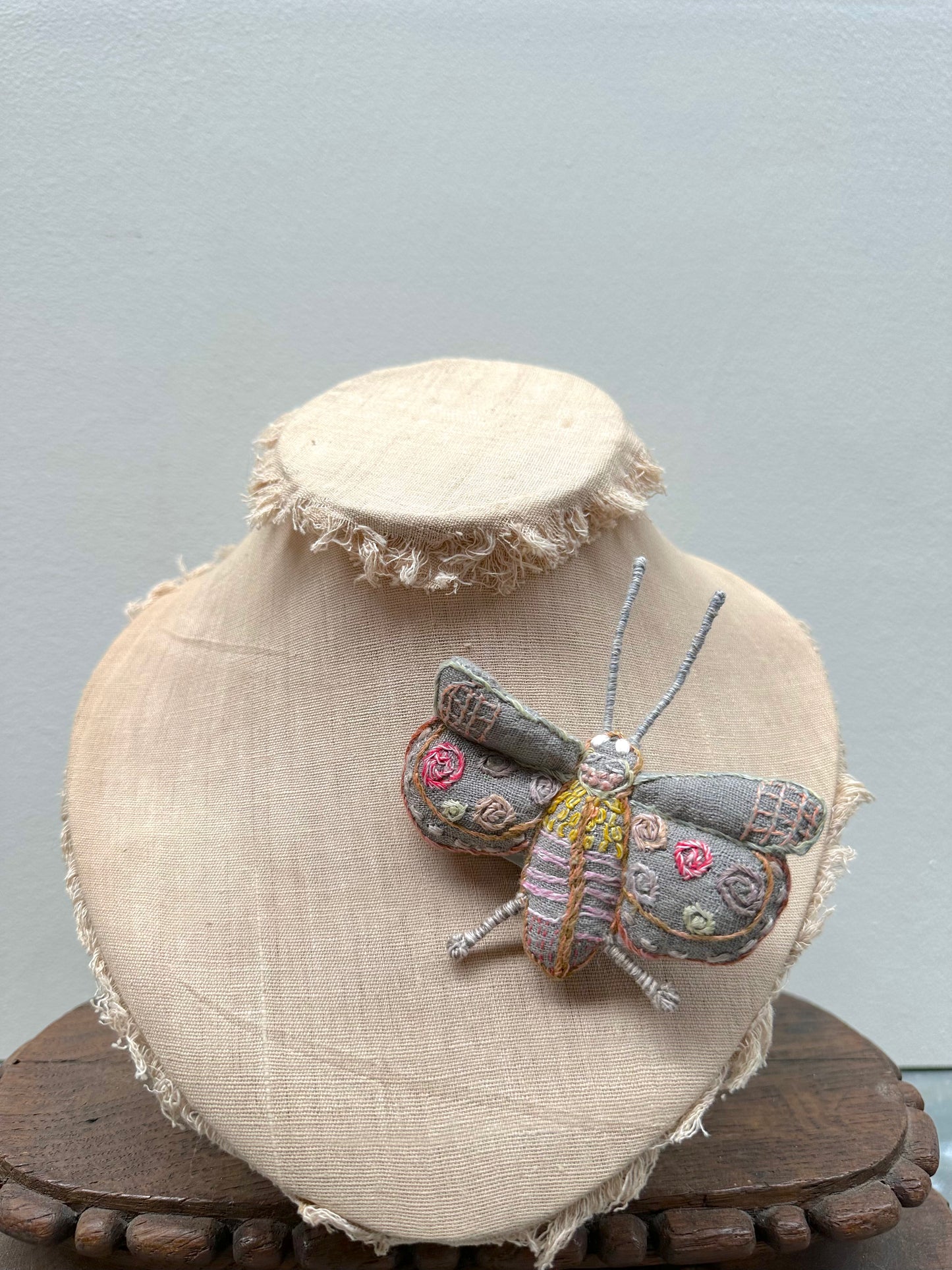 Sophie Digard Linen Butterfly Brooch With Colourful Stitching