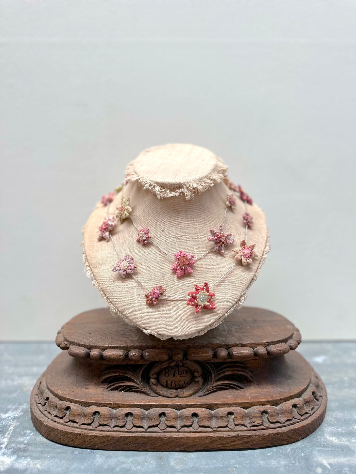 Sophie Digard Pastel Pink Daisy Long Linen Necklace
