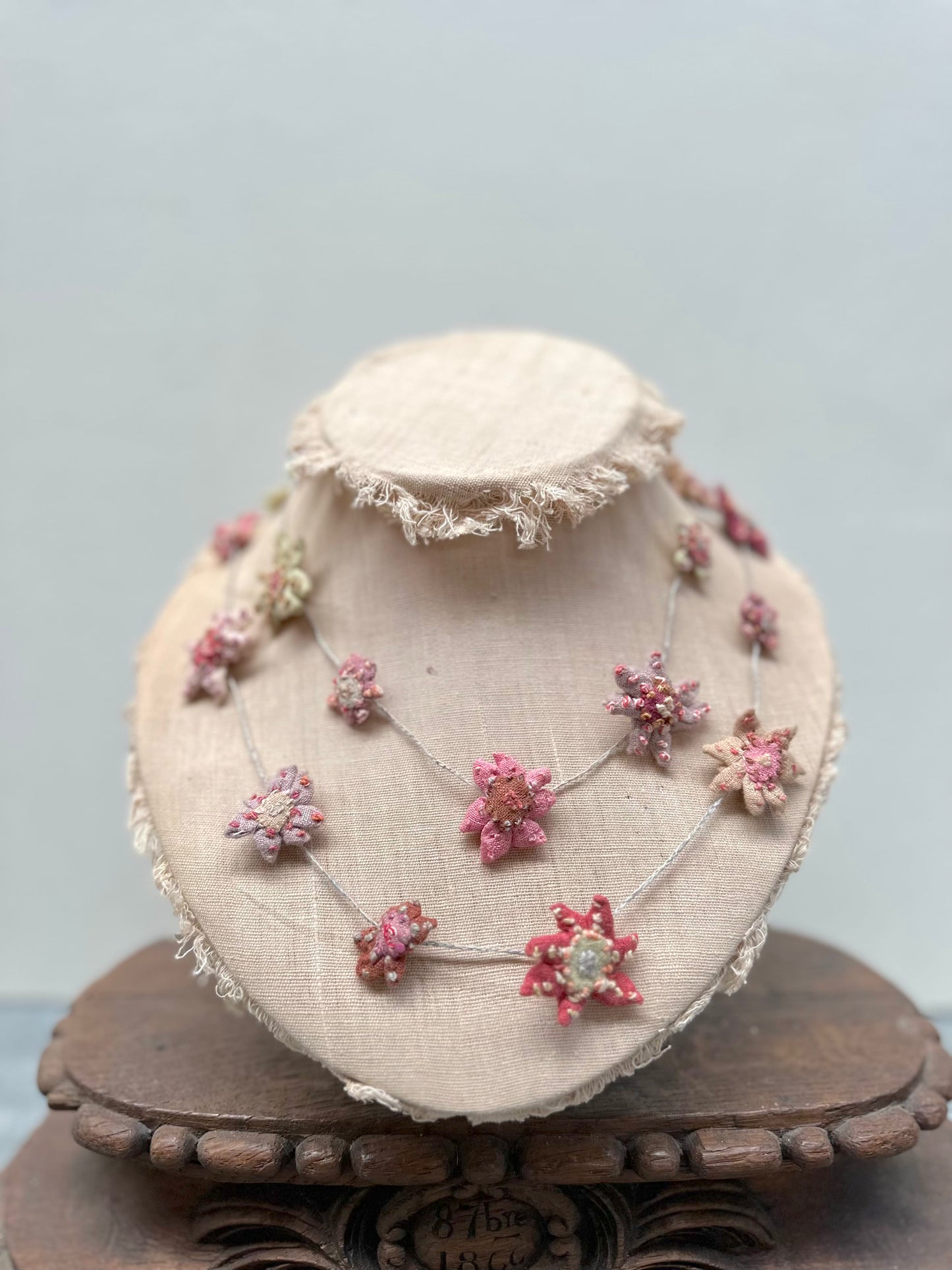 Sophie Digard Pastel Pink Daisy Long Linen Necklace
