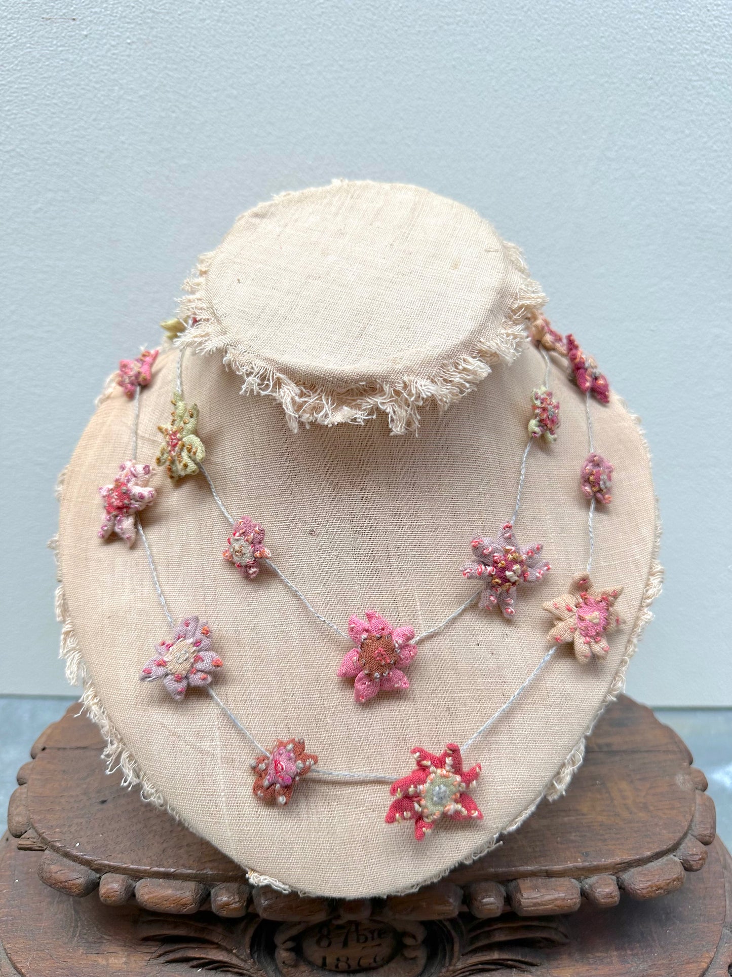 Sophie Digard Pastel Pink Daisy Long Linen Necklace