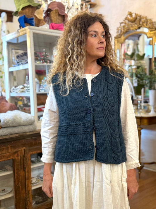 Runaway Bicycle Knitted Button Up Vest In Teal