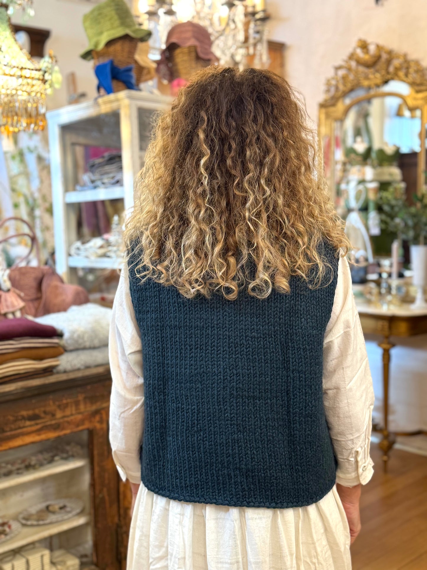 Runaway Bicycle Knitted Button Up Vest In Teal