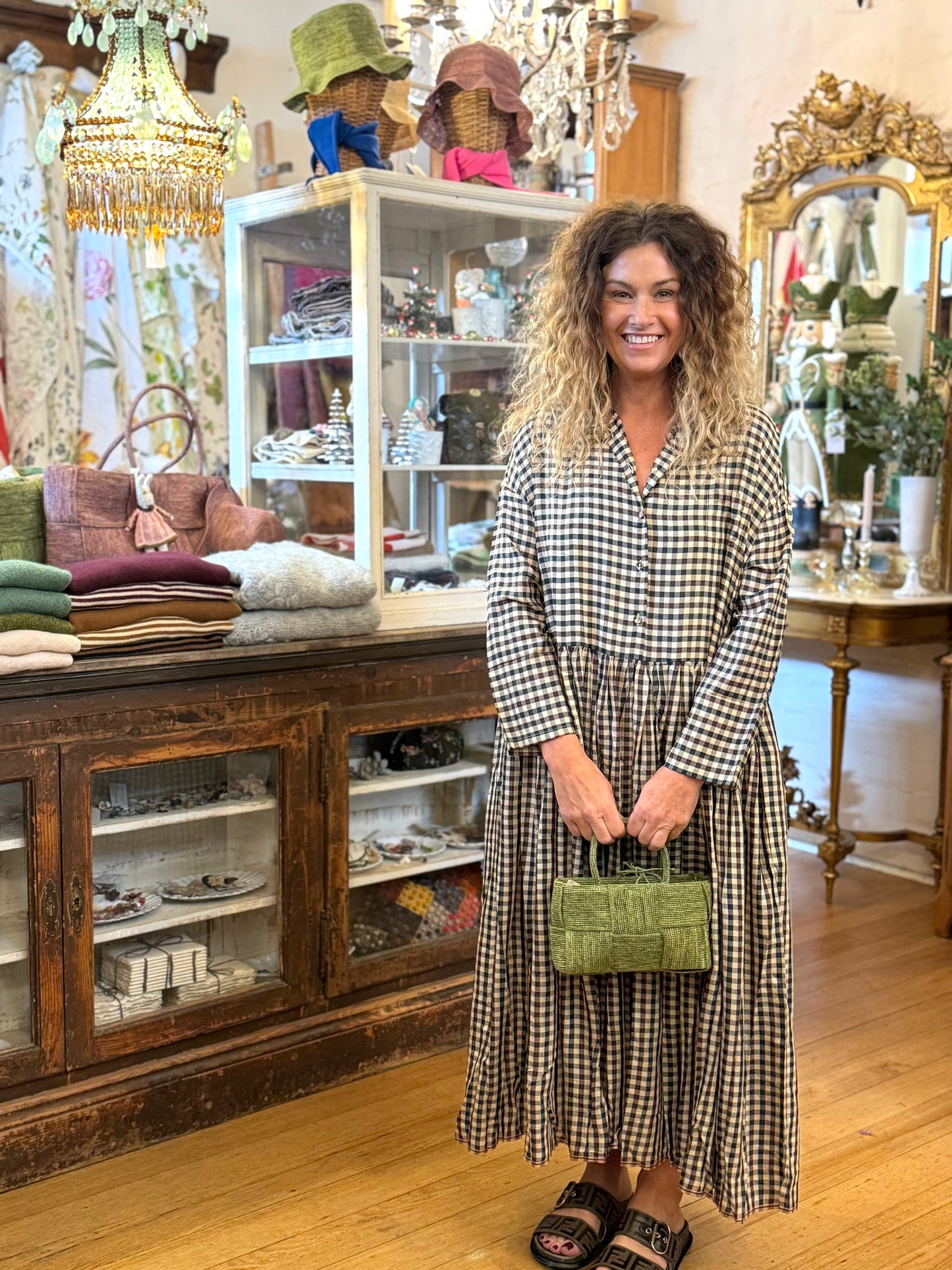 Runaway Bicycle Indigo Check Dress