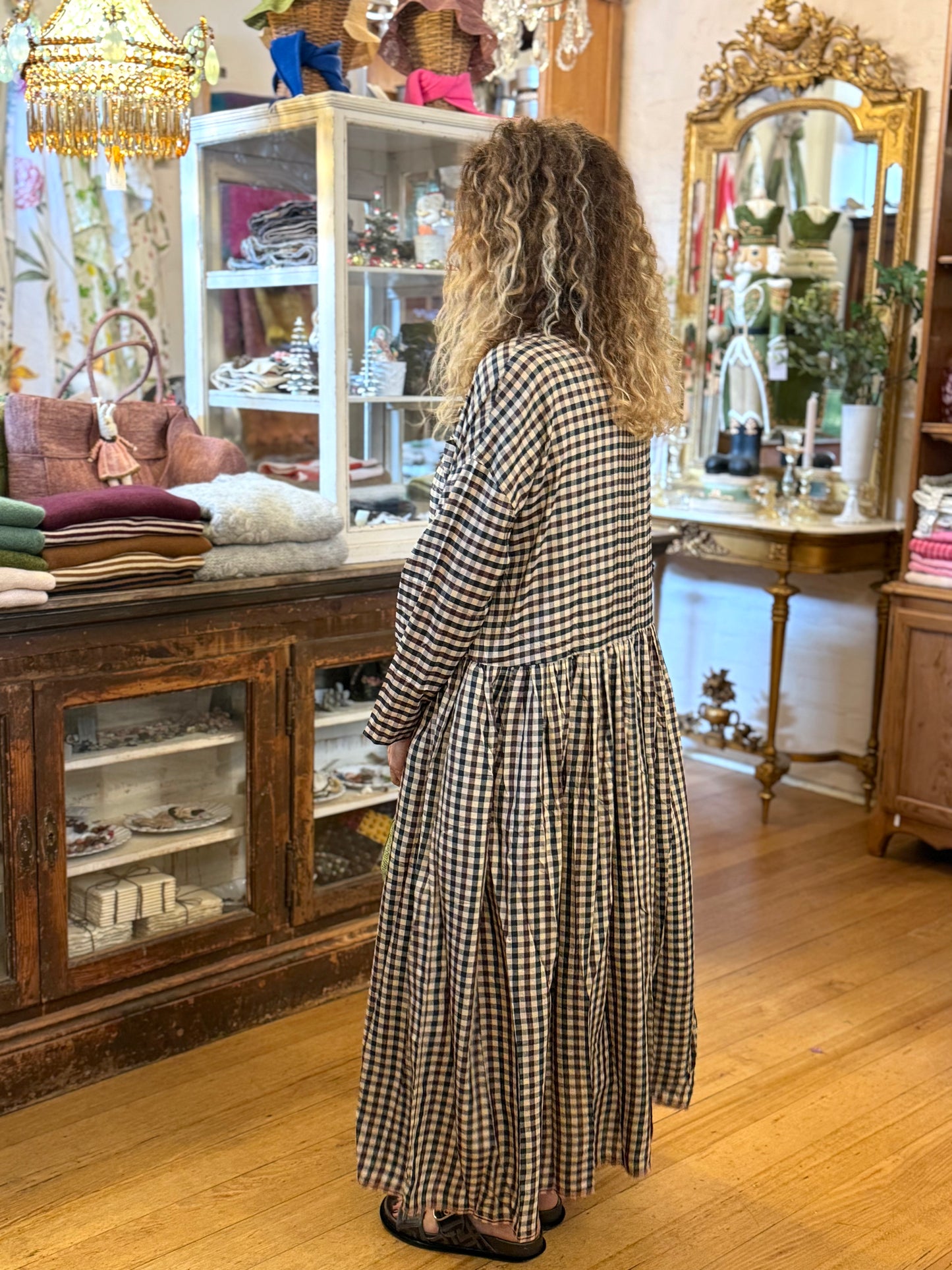 Runaway Bicycle Indigo Check Dress