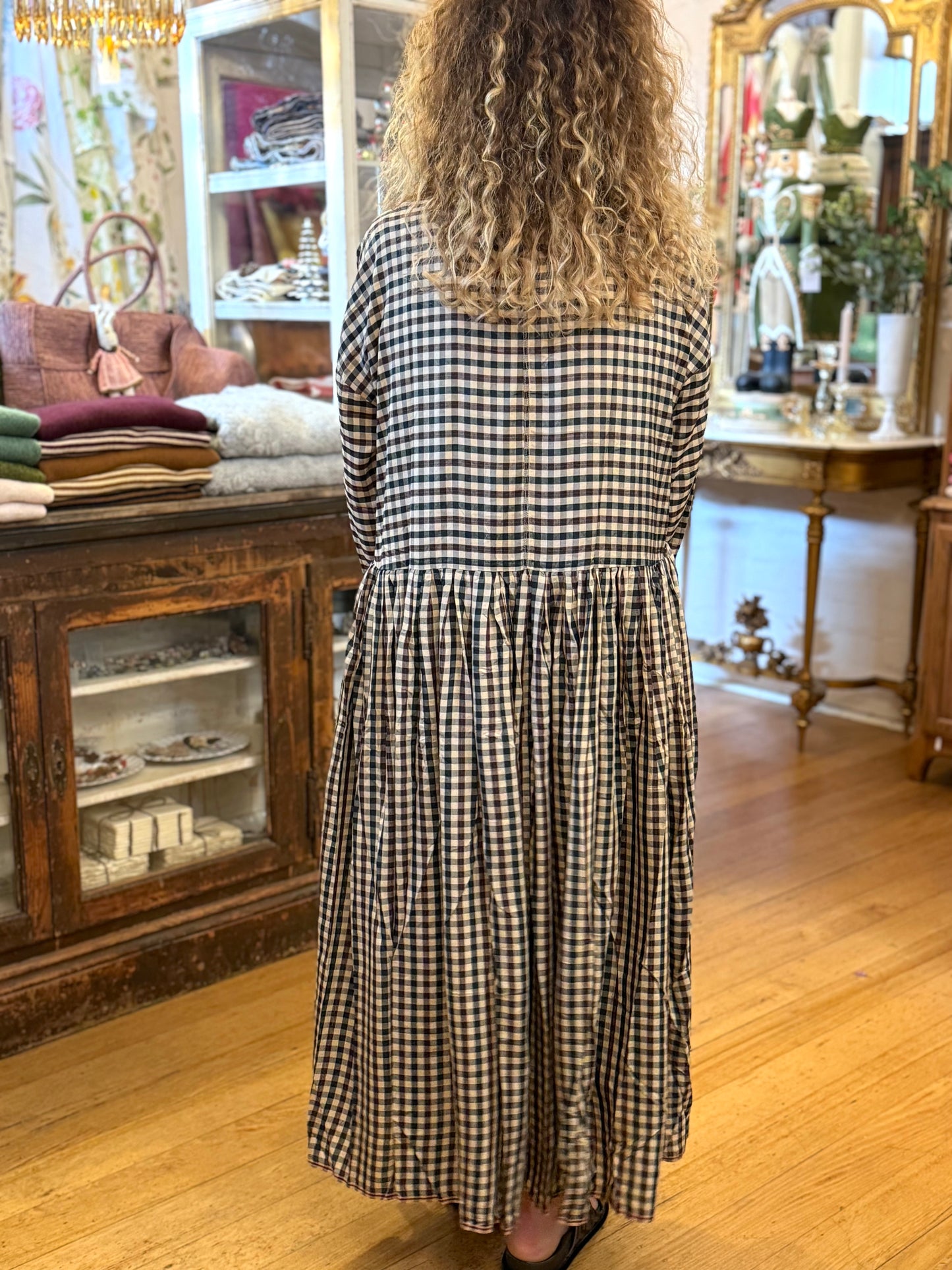 Runaway Bicycle Indigo Check Dress
