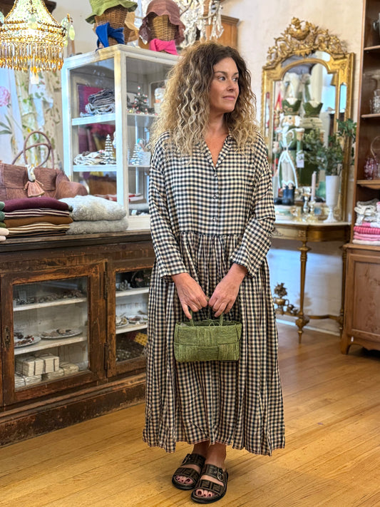 Runaway Bicycle Indigo Check Dress