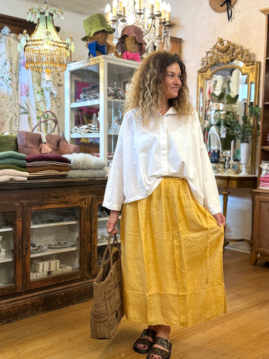 Runaway Bicycle Yellow Silk Skirt With Embroidered Details