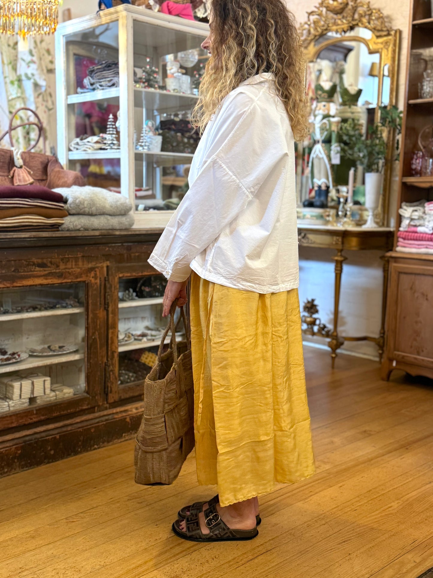 Runaway Bicycle Yellow Silk Skirt With Embroidered Details