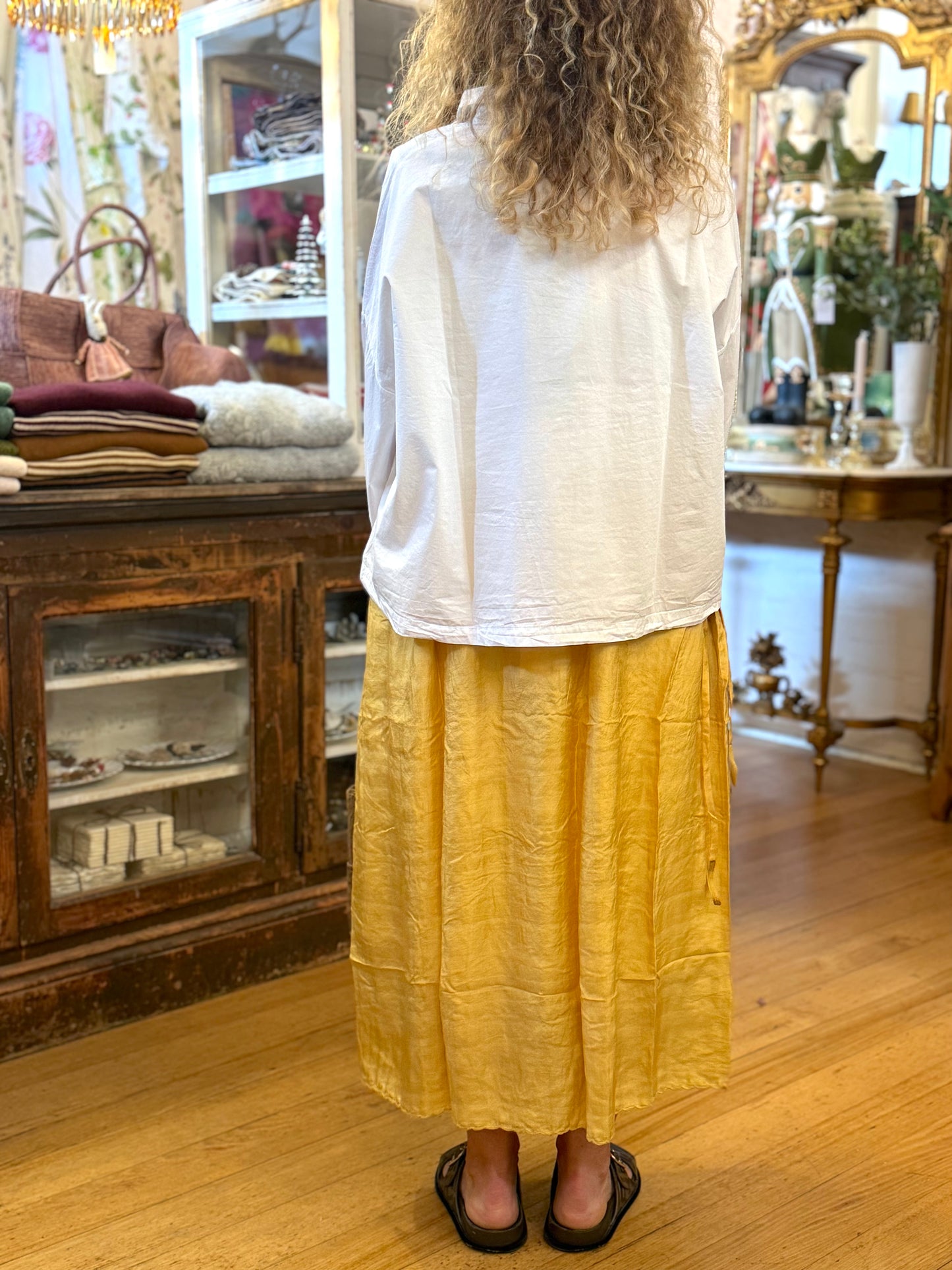 Runaway Bicycle Yellow Silk Skirt With Embroidered Details
