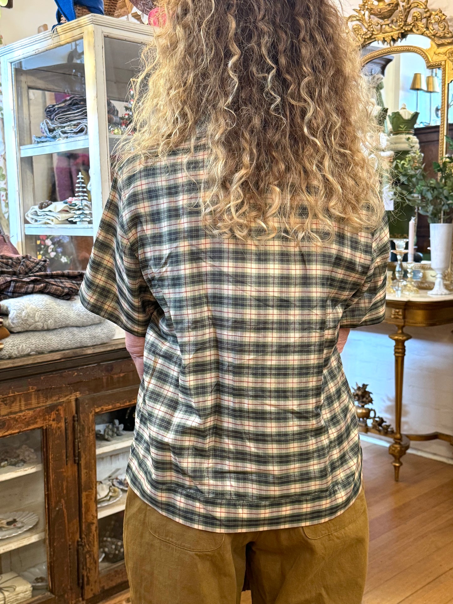 Runaway Bicycle Green Check Blouse LAST ONE Size Small