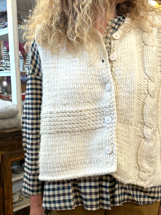 Runaway Bicycle Knitted Button Up Vest In Cream