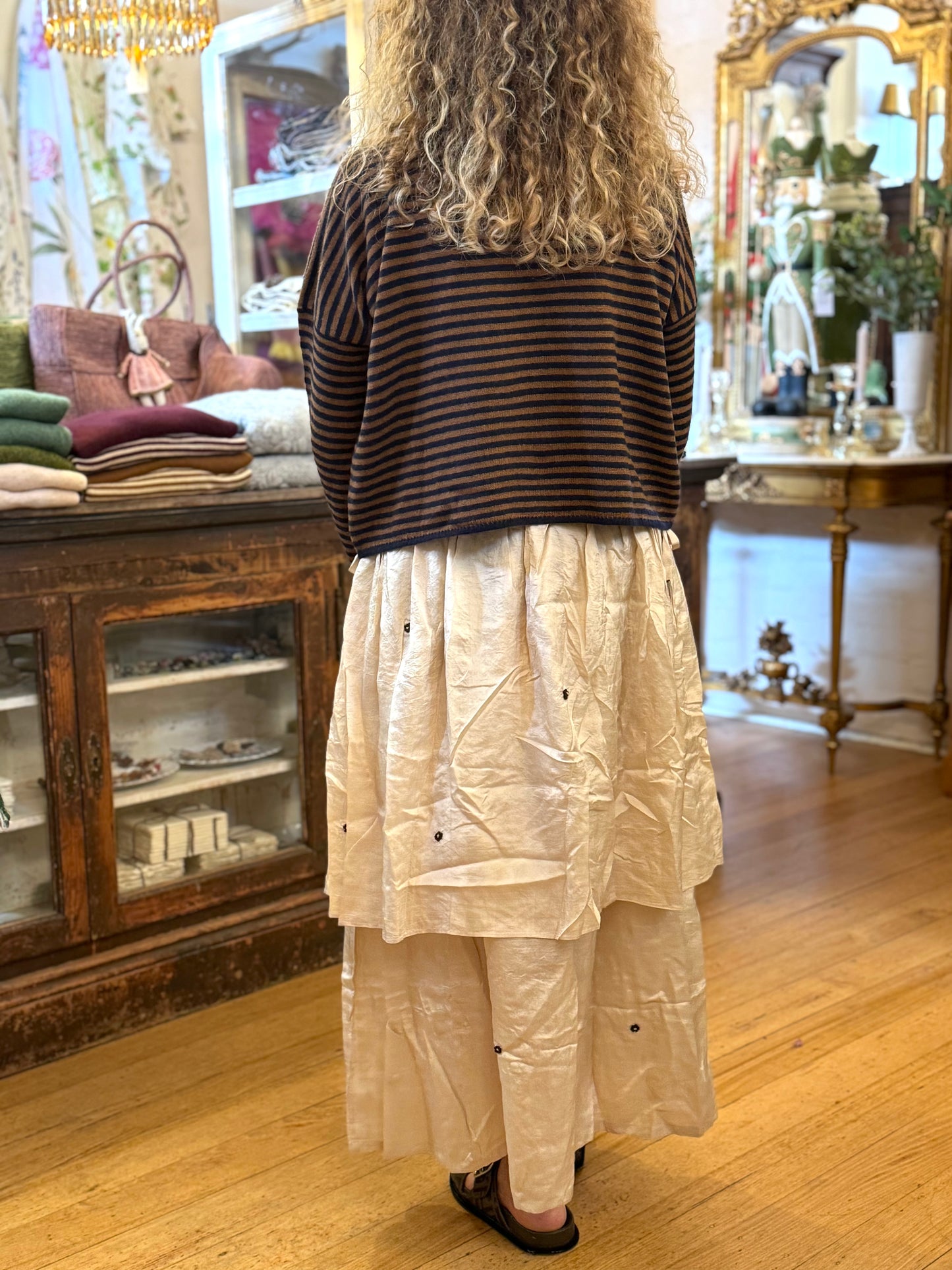 Runaway Bicycle Silk Skirt With Embroidered Flowers