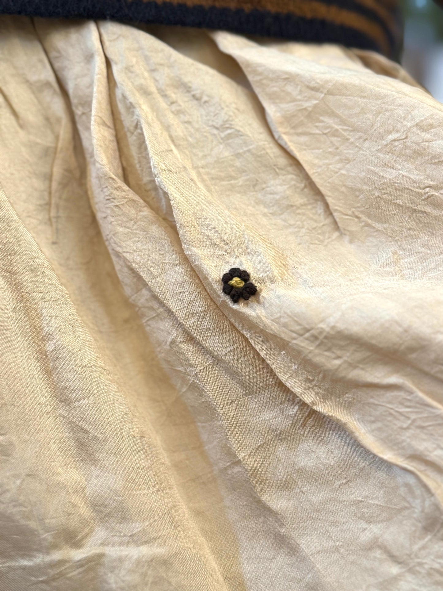 Runaway Bicycle Silk Skirt With Embroidered Flowers