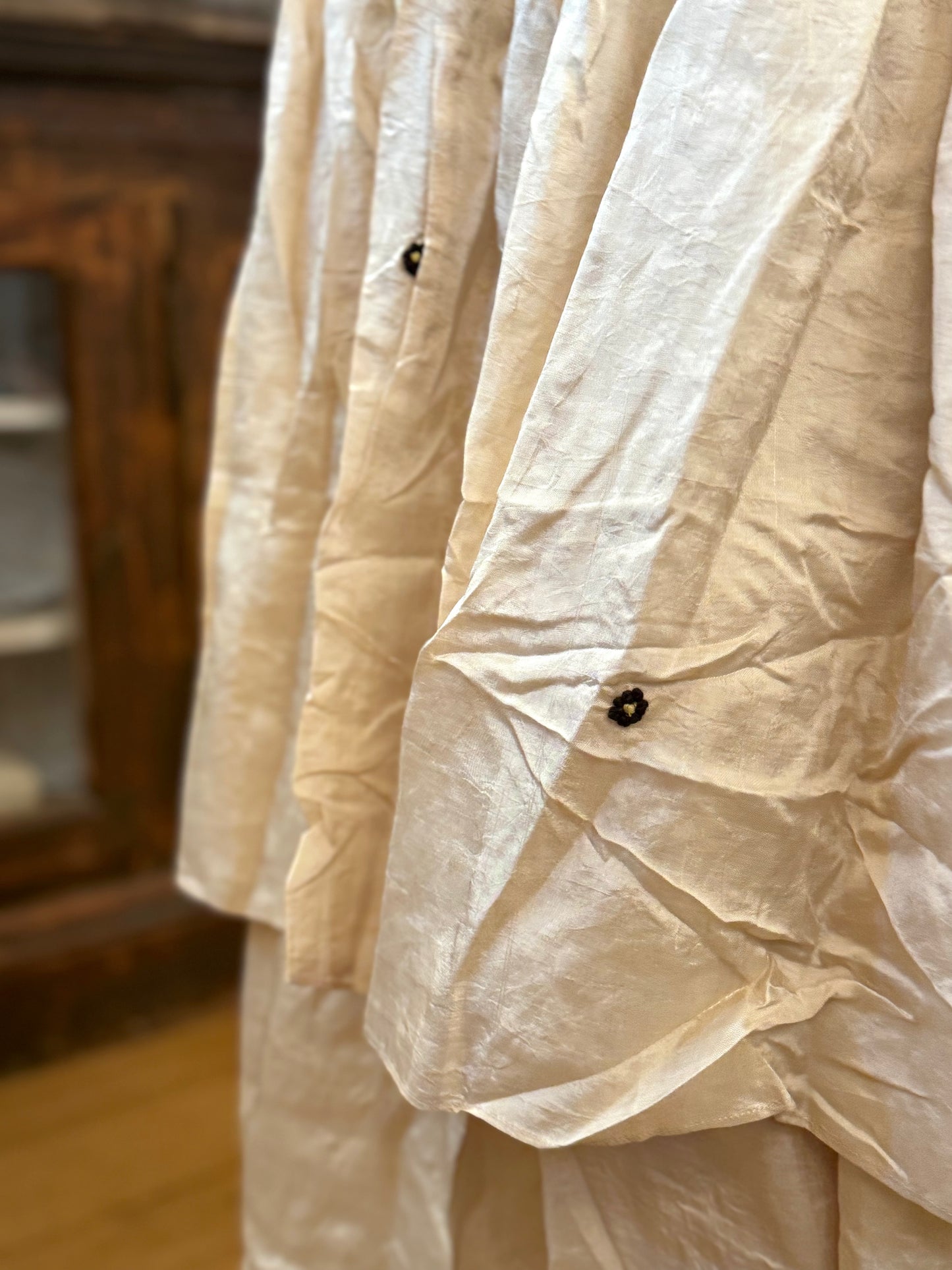 Runaway Bicycle Silk Skirt With Embroidered Flowers