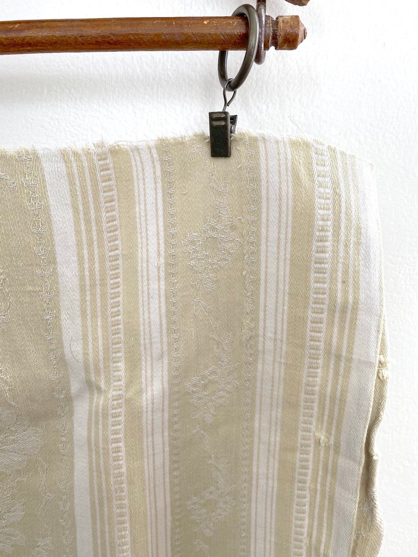 Antique French Natural Damask Linen Fabric Panel 50x50cm