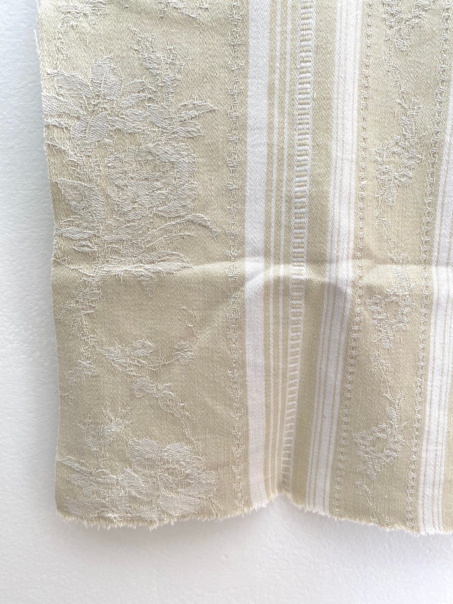 Antique French Natural Damask Linen Fabric Panel 50x50cm