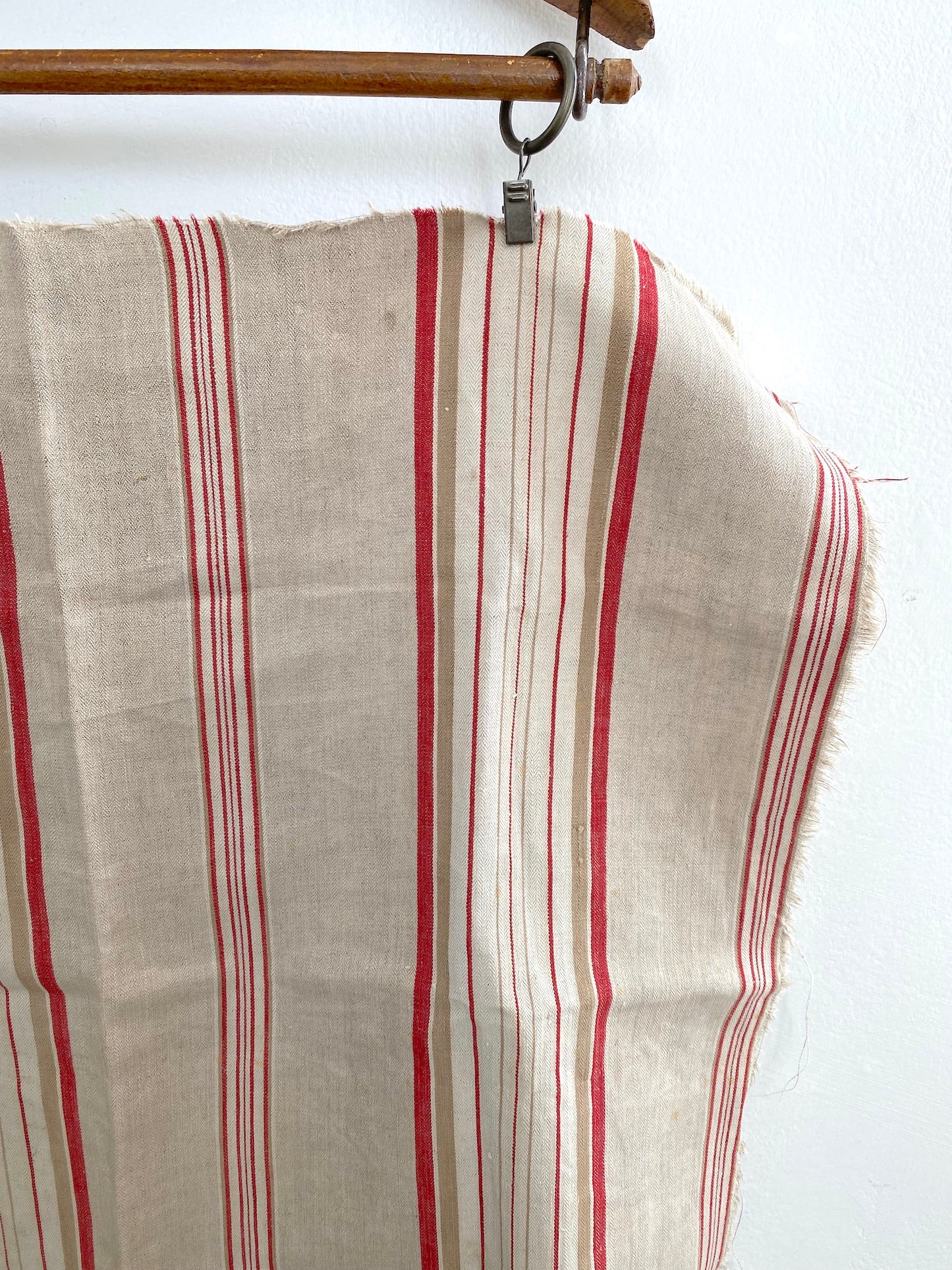 Antique French Natural/Red Stripe Linen Fabric Panel 50x50cm