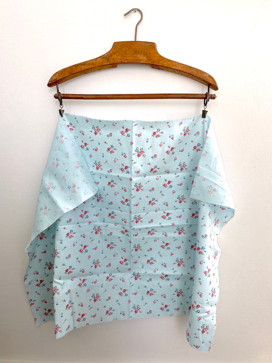 Vintage French Blue Mini Floral Cotton Fabric Panel 50x80cm