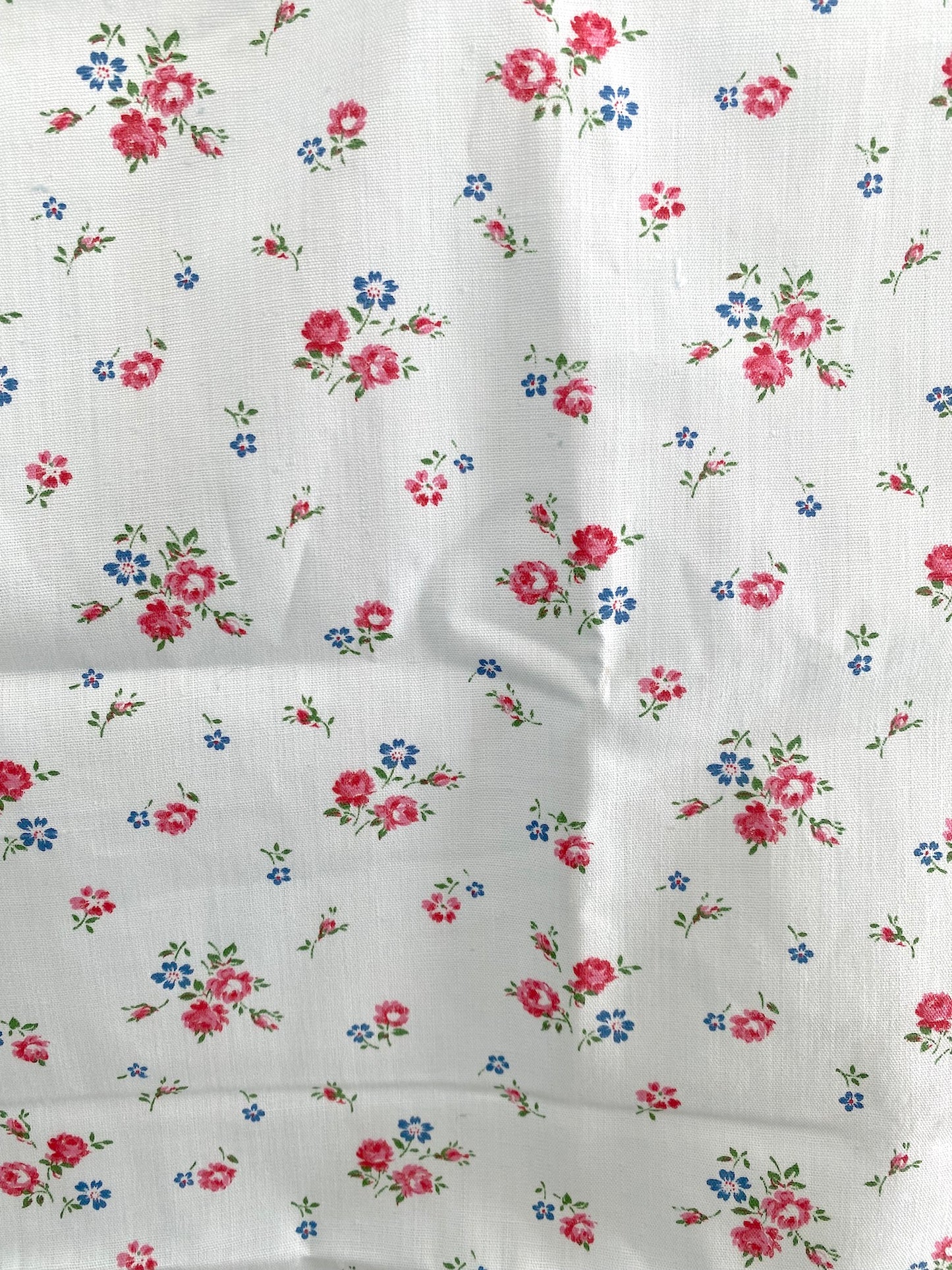 Vintage French Blue Mini Floral Cotton Fabric Panel 50x80cm
