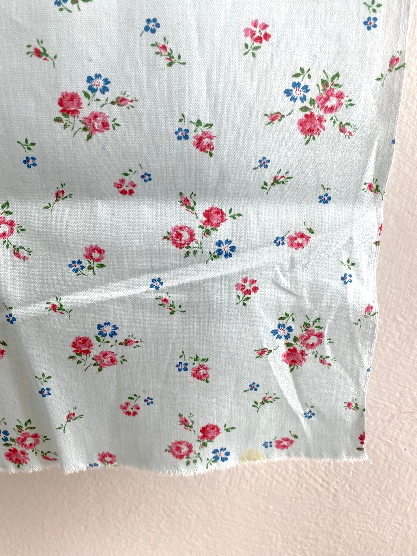 Vintage French Blue Mini Floral Cotton Fabric Panel 50x80cm
