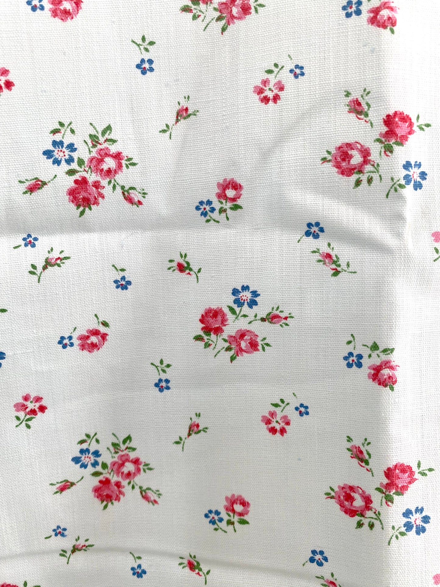 Vintage French Blue Mini Floral Cotton Fabric Panel 50x80cm