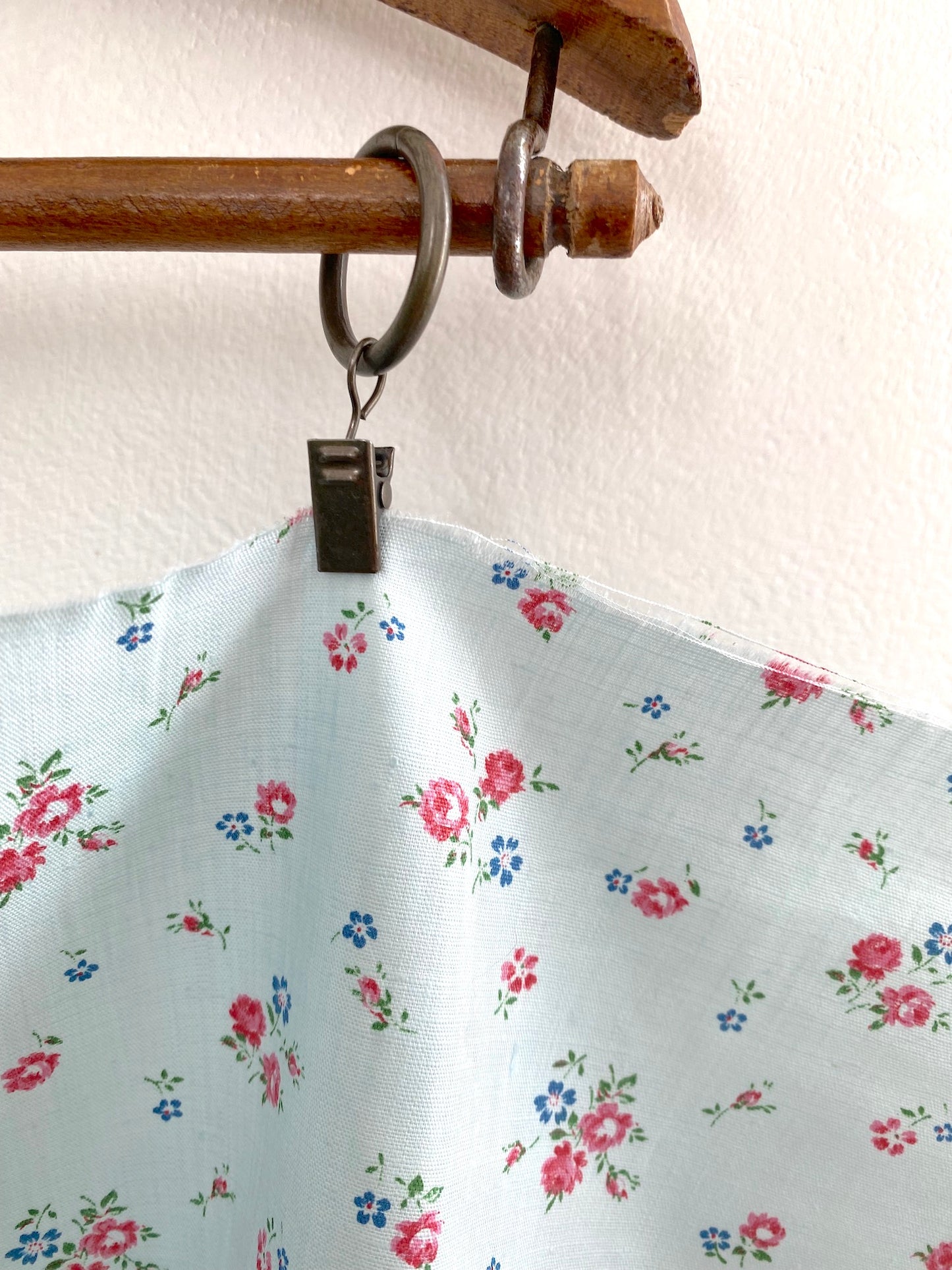 Vintage French Blue Mini Floral Cotton Fabric Panel 50x80cm