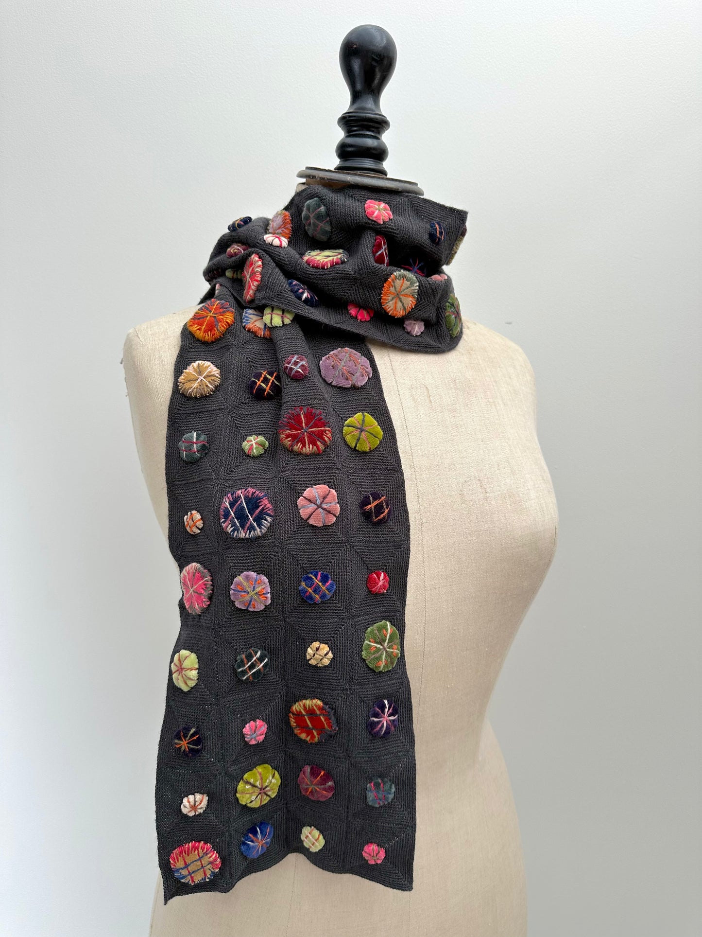 Sophie Digard Crochet Wool Scarf With Bright Circles And Stitching Details