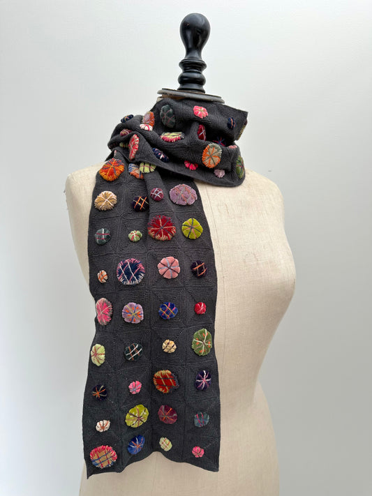 Sophie Digard Crochet Wool Scarf With Bright Circles And Stitching Details